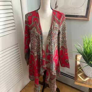Vintage EY Signature Kimono Womens Medium Red Paisley Chiffon Sequins Boho Glam